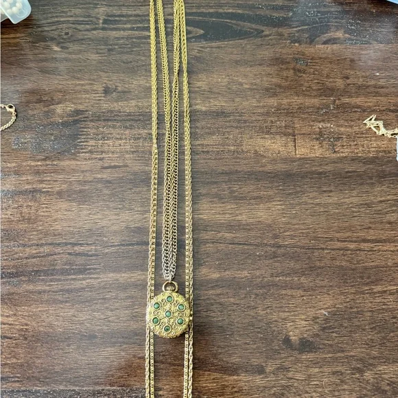 Vintage Goldette NY Multi-strand Necklace Locket Pill Box Gold With Gems - Picture 8 of 9